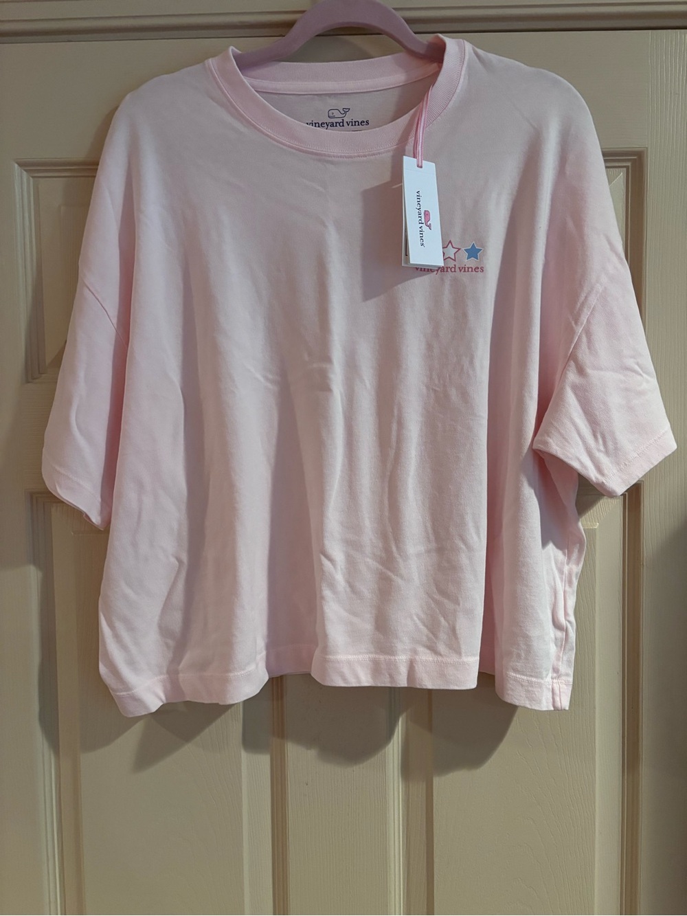 Vineyard Vines Pink Tee with Red, White & Blue Star Graphic
